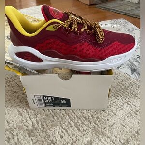 New In Box. Under Armour Curry Fire.  Men’s Red and Yellow Athletic Shoe.